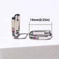 Macro view of silver U-shaped earrings with colorful zircon stones and 14mm size mark - E531-Rectangular Multicolor / Silver