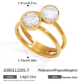 Waterdichte goudvergulde roestvrijstalen ring met twee ronde zirkonia kristallen - Verschoven Dubbele Ronde Steen Stijl (JDR0112205-7)