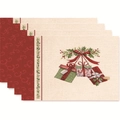 Christmas place mats set of 4 with holiday gift box print on linen texture fabric - Style 23
