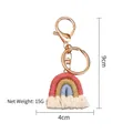 Detail of handmade rainbow keychain with pink yellow blue cotton rope and white tassels - Rainbow Color 5