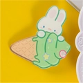 Cute white cartoon rabbit acrylic brooch with green and orange star pattern details - Ice Cream Rabbit