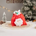 Red Christmas drawstring gift bag with 3D Santa Claus face and holly leaf detail - J-37 Red Velvet Santa Bag