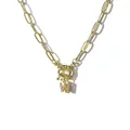 Gold-plated link chain necklace featuring a crystal-encrusted letter W zircon pendant - Letter W