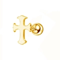 Polished golden stainless steel cross stud earring with secure screw back closure - Cross / Gold