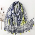 Bohemian geometric long scarf in dark grey and yellow with elegant tassel edges - SL2310-017 (Gray Yellow Geometric Maze)