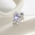 Silver bow heart ear stud featuring a purple zircon stone and secure screw back closure - Blue Purple (Single)