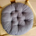 Thick greyish-purple round chair cushion with quilted design on a wooden seat - [Round] Dark Grey