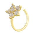 Golden flower nose ring with sparkling clear gemstones in a refined creative design - Flower