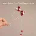 Épingle à cheveux en U dorée papillon avec rose de velours rouge, perles et longs glands - Épingle à Cheveux Rose Rouge Noeud Perle Artificielle et Frange (34#)