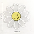 Detail view of flower-shaped suncatcher decal with size measurement 12cm or 4.7in - RPS114: Yellow Smiley Flower