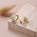Golden heart-shaped titanium steel earrings with zircon stone inlay for a romantic look - Gold Double Heart Zirconia Stud