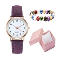 Orologio luminoso al quarzo con cinturino viola e bracciale di perle in una scatola regalo rosa - Viola + Bracciale + Scatola