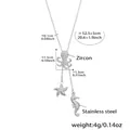 Silver stainless steel Y-necklace with zircon octopus, starfish, and seahorse pendants - Steel Color (P1321)