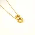 Gold balloon style letter S pendant necklace with beaded stainless steel chain - Letter S(S-P062-S)