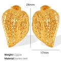 Golden leaf twisted wave earrings in stainless steel with textured surface finish - EH605 Heart/Leaf Hammered Earrings / Gold