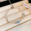 Bracelet élégant en perles argentées avec pierres carrées bleu clair sur boîte blanche - 90# Style Métal Argenté Facetté