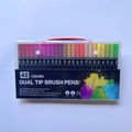 Detail of 48-color dual tip brush pens in a clear carrying case with CE certification - 48 Colors Black Barrel Dual Tip PP Box