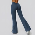 High waist flare yoga pants in navy blue with a scrunch butt detail for women - S / Grey Blue