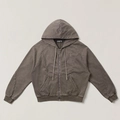 Détail du sweat à capuche gris délavé avec broderie en croix et texture coton épais - S / Brun Sauvage