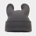 Macro detail of dark grey ribbed knit beanie showing the cute 3D animal ear design - Dark Gray