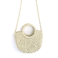 Detail of a minimalist crescent paper rope woven bag with a round handle and shoulder strap - Integrated Strap Style / Small / Off White