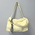 Sac de fitness en nylon beige léger avec pendentif en peluche à carreaux pour voyage - Jaune + Nœud