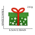 Embroidered green Christmas gift box patch with red bow and white stars, 5.9x6.5cm - Christmas Patch 9# (Green Gift Box)