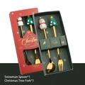 Christmas gift set featuring golden stainless steel snowman spoon and xmas tree fork - 2PCS Gold Set (Snowman Spoon + Tree Fork)