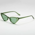 Retro cat-eye sunglasses with translucent green frame shown from a 45-degree angle - Transparent Green Frame Green Lens