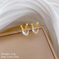 Golden heart-shaped bunny stud earrings with clear zircon stones on soft silk fabric - Rabbit Heart Stud Earrings (P530)