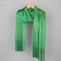 Elegant bright green scarf with golden metallic thread and long fringe details - Green Gold