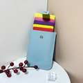 Light blue PU leather pull-out card holder with snap button and multiple slots - Sky Blue