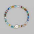 Bracciale bohémien con perline colorate, ciondolo dorato lettera L e cristalli sfaccettati - Lettera L