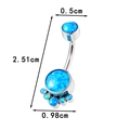 Titanium belly button ring featuring a blue opal cat paw pendant with size measurements - Blue Opal (T2541-4)