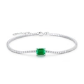 Elegant S925 silver tennis bracelet with emerald green gemstone and zircon stones - 925 Silver / Cultivated Emerald Bracelet