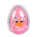 Pink egg-shaped hairbrush featuring cute cartoon cat and floating cherry blossom sequins - Cartoon Cat