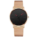 Men's business quartz watch with gold mesh strap, black dial, and red markers - Rose Gold Case Black Dial Red Indices