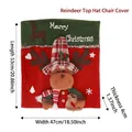 Christmas chair cover featuring red and green reindeer design, size 53x47 cm for home decor - High Hat Reindeer Chair Cover