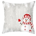 Detail of Christmas pillow cover with cute snowman, snowflakes and pine branch patterns - Wood Texture Snowman Winter