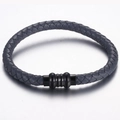 Marineblaues geflochtenes Lederarmband für Herren mit schwarzem Magnetverschluss - Grau