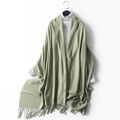 Minimalist green knitted wool scarf for women featuring fringe tassels and soft texture - Avocado Green