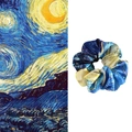 French style satin scrunchie with Van Gogh Starry Night oil painting print for women - Oil Painting Starry Night