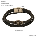 Bracciale in pelle intrecciata vintage da uomo con teschio e chiusura in acciaio - Stile Intrecciato Multistrato Teschio Retro Nero (ZH1867S)