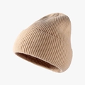 Classic ribbed knit beanie in khaki beige color with wide cuffed brim for winter warmth - Beige
