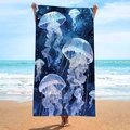 Double-sided microfiber beach towel featuring a glowing jellyfish deep sea design - B85-Deep Sea Glowing Jellyfish