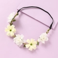 Floral hair wreath with five hand-woven white and yellow flowers on braided rope headband - White and Yellow Flowers