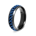 Men's 6mm black stainless steel ring featuring a blue inset chain and polished finish - Size 6 / Black Plated Blue Chain