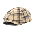Gorra de vendedor de periódicos a cuadros de lana de invierno en estilo retro - M (56-58cm) / Beige