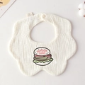 Creamy white cotton baby bib with hamburger embroidery and petal shape design - Gauze Flower Wrap - A Hamburger