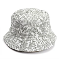 Detailed close-up of breathable cotton fabric with dark grey floral and leaf patterns - White Dark Grey Botanical (014#)